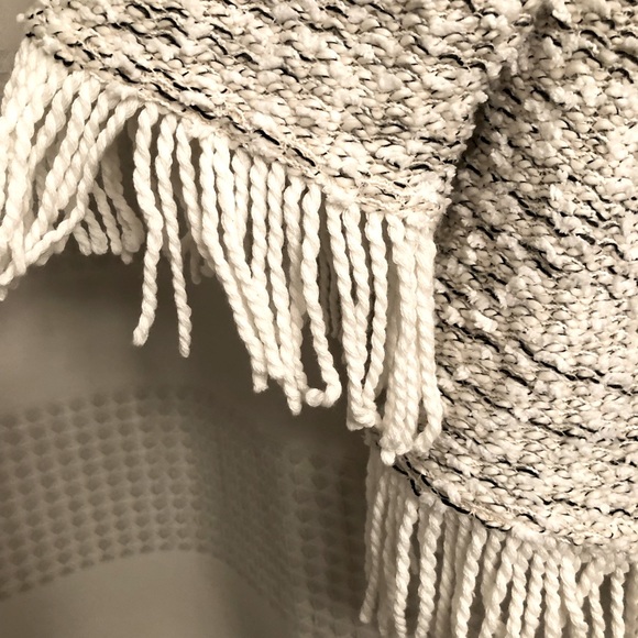 Petite Textured soft ivory and black cowl neck sweater with fringe - Picture 5 of 6